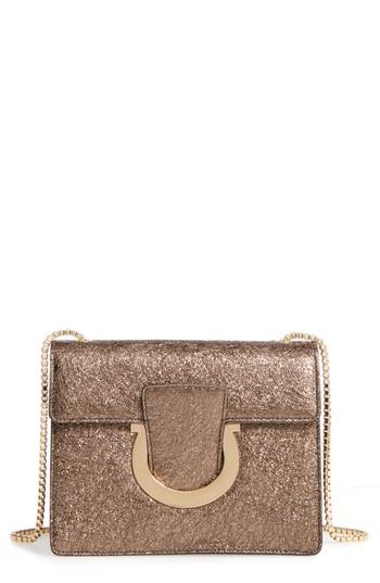 Salvatore Ferragamo Small Metallic Leather Chain Shoulder Bag - Blue