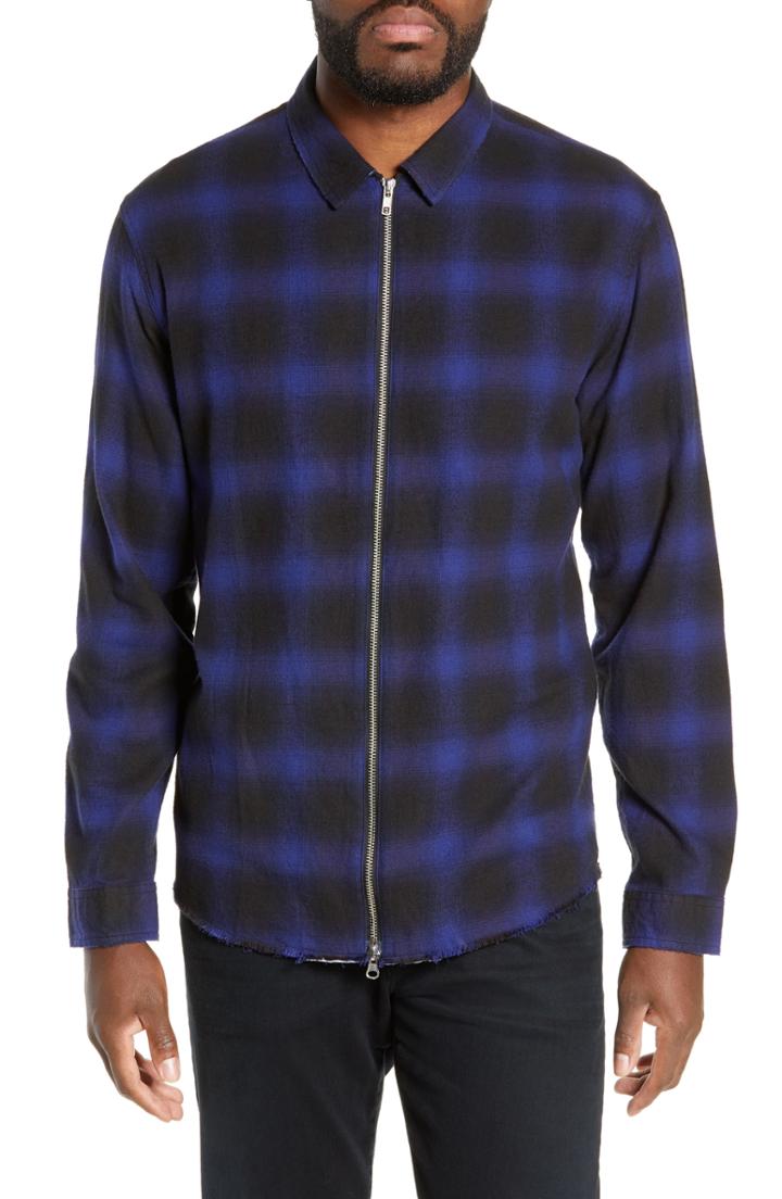 Men's The Kooples Zip Flannel Jacket - Blue