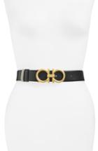 Women's Salvatore Ferragamo New Gancini Reversible Ceylon Leather Belt - Nero/ Fossil Grey