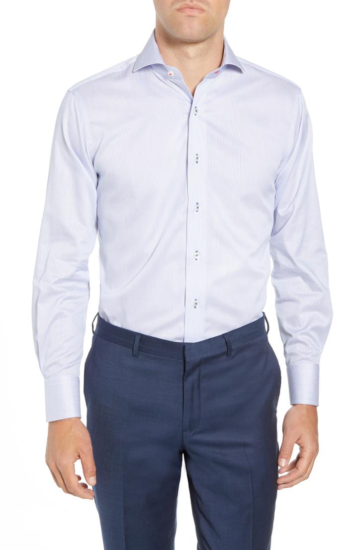 Men's Lorenzo Uomo Trim Fit Stripe Dress Shirt .5 - 32 - Blue