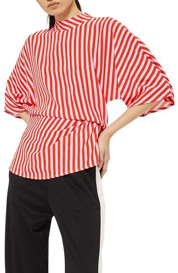 Women's Topshop Stripe Tuck Detail Top Us (fits Like 0) - Red