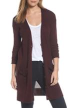 Women's Halogen Rib Knit Wool Blend Cardigan - Burgundy