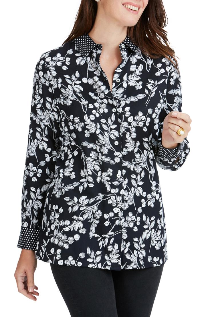 Women's Foxcroft Libby Whimsy Floral Print Top - Black