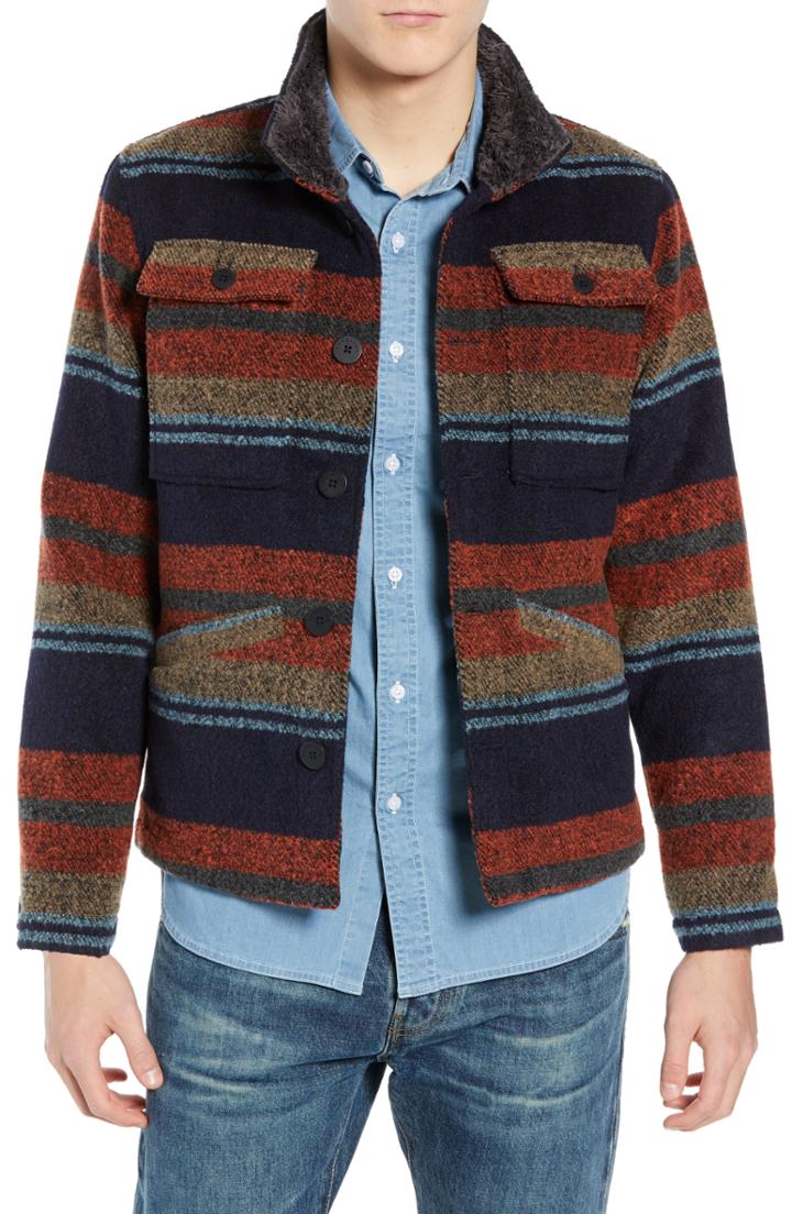Men's Tunellus Stripe Faux Fur Collar Jacket - Orange