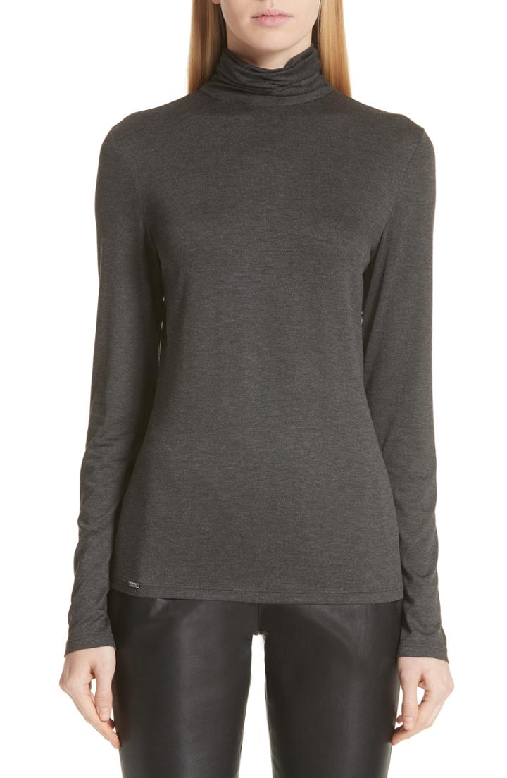 Women's St. John Collection Mock Neck Jersey Top - Grey
