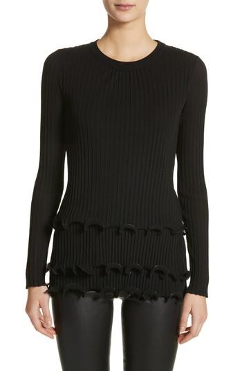 Women's Givenchy Ruffle Hem Rib Knit Top - Black
