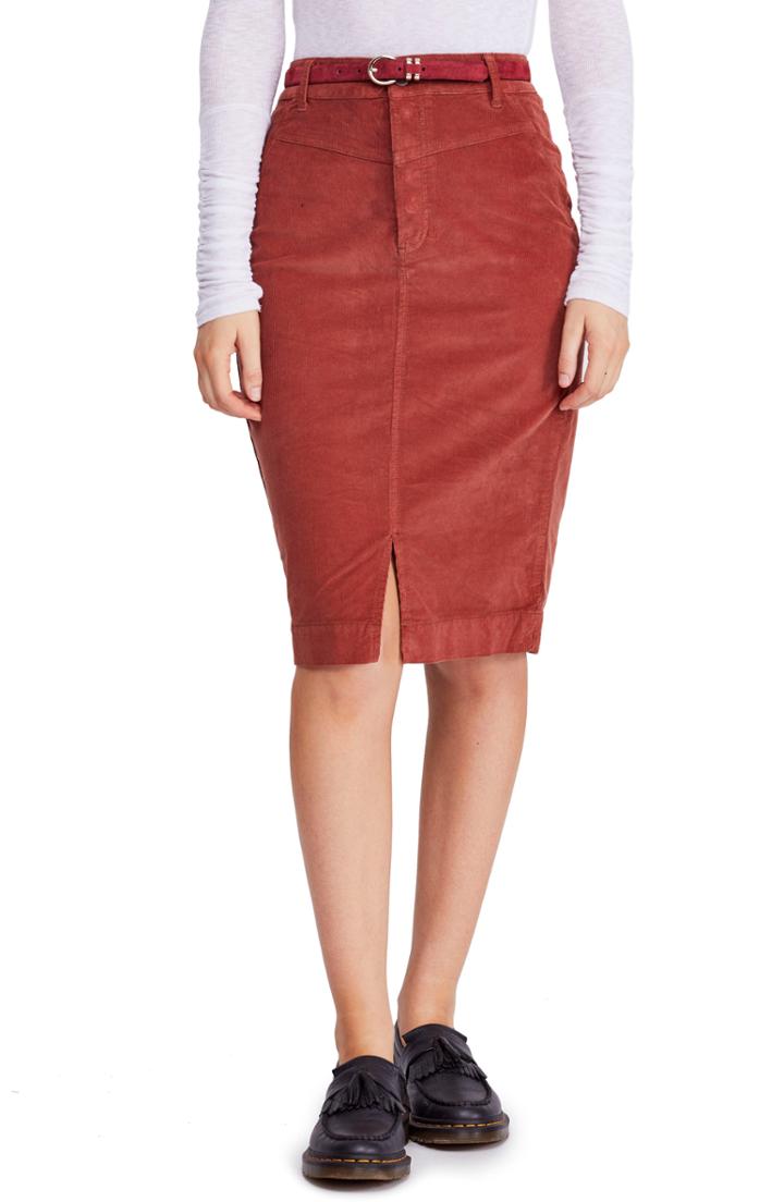 Women's Free People Rosemary Corduroy Pencil Skirt - Orange