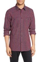 Men's Nordstrom Men's Shop Washed Check Workwear Trim Fit Sport Shirt - Blue