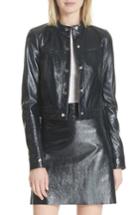 Women's Theory Crinkled Patent Leather Bomber Jacket - Blue