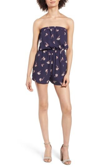 Women's Soprano Strapless Tie Back Romper, Size - Blue