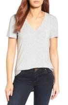 Petite Women's Halogen V-neck Tunic Tee P - Grey