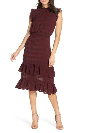 Women's Avec Les Filles Tonal Stripe Ruffle Dress - Burgundy