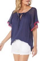 Women's Michael Stars Pompom Gauze Peasant Top - Blue