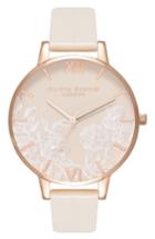 Women's Olivia Burton Lace Detail Faux Leather Strap Watch, 38mm