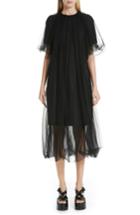 Women's Noir Kei Ninomiya Tulle Overlay Wool Shift Dress - Black