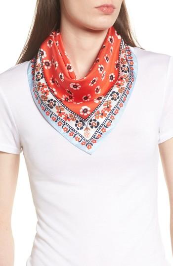 Women's Tory Burch Floral Stamped Silk Scarf, Size - Red