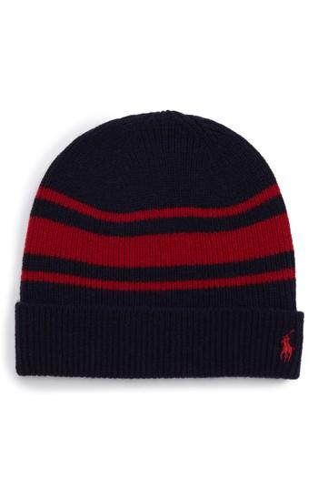 Men's Ralph Lauren Rugby Stripe Wool Blend Cap - Blue