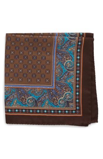 Men's Eton Paisley Silk Pocket Square, Size - Brown