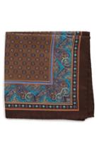Men's Eton Paisley Silk Pocket Square, Size - Brown