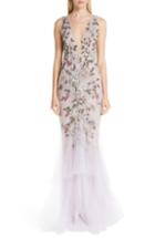Women's Marchesa Embroidered Floral Evening Dress - Purple