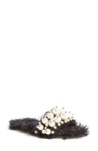 Women's Miu Miu Embellished Faux Fur Slipper Us / 35eu - Black