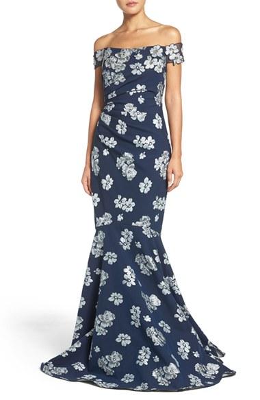 Women's Badgley Mischka Off The Shoulder Floral Mermaid Gown