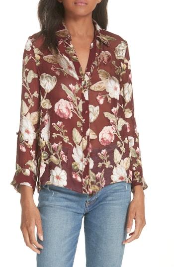 Women's Alice + Olivia Eloise Roll Sleeve Floral Blouse - Burgundy