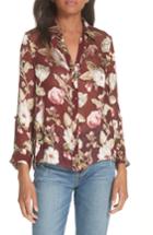 Women's Alice + Olivia Eloise Roll Sleeve Floral Blouse - Burgundy