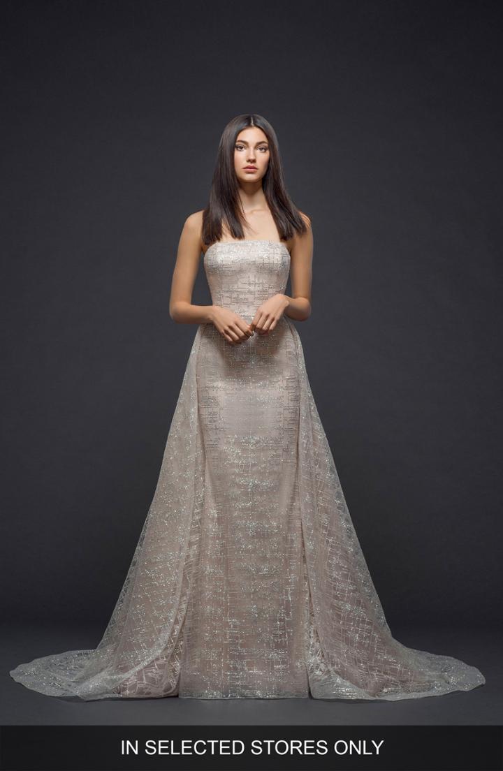Women's Lazaro Sparkle Plaid Strapless Gown, Size - Ivory