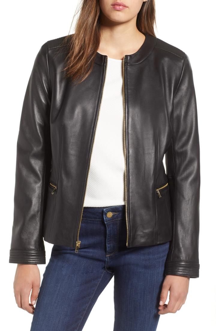 Women's Cole Haan Smooth Lambskin Leather Jacket
