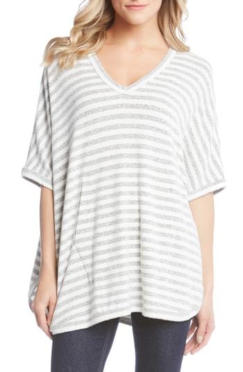 Women's Karen Kane Stripe Kangaroo Pocket Poncho - Grey