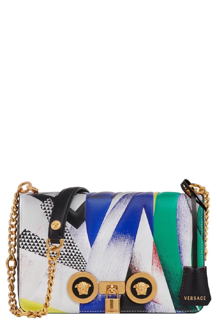 Versace Tribute Print Leather Shoulder Bag -