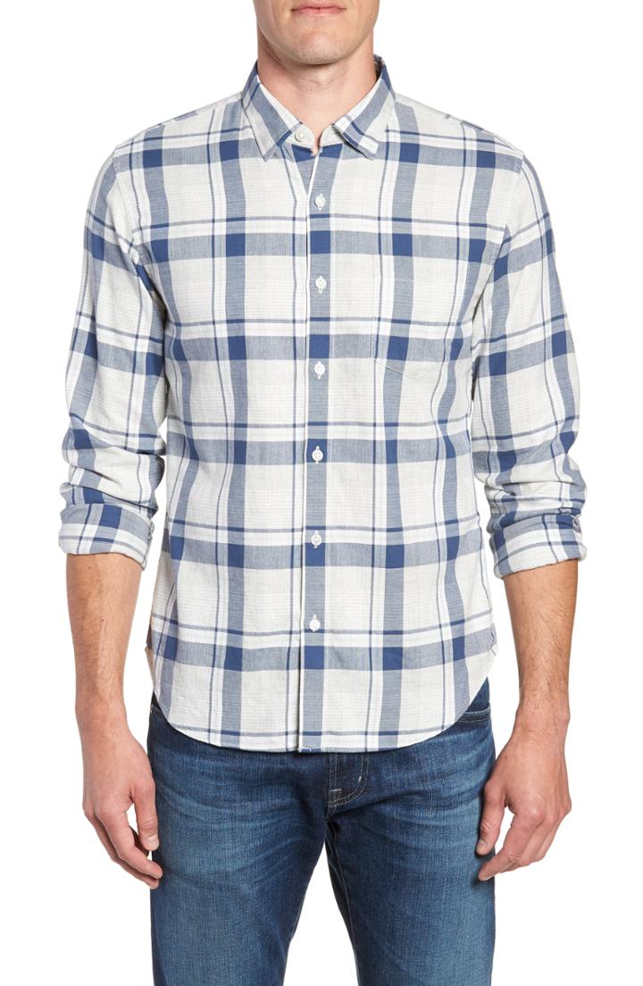 Men's Bonobos Slim Fit Plaid Brushed Twill Sport Shirt, Size R - Grey
