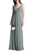 Women's #levkoff V-neck Chiffon A-line Gown (similar To 16w) - Grey