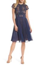 Women's Tadashi Shoji Embroidered Mesh & Chiffon Dress - Blue