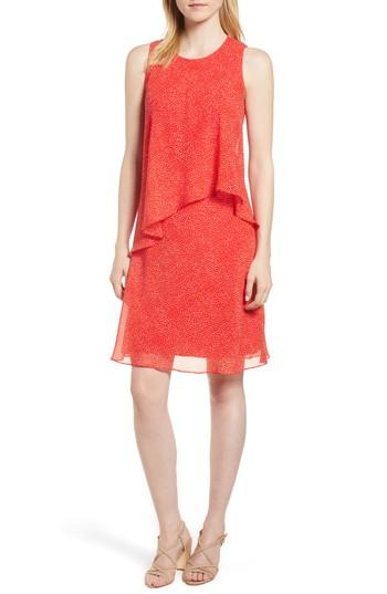 Women's Anne Klein Chiffon Overlay A-line Dress - Red
