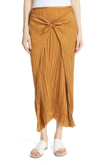 Women's Vince Pleated Tie Front Midi Skirt - Beige