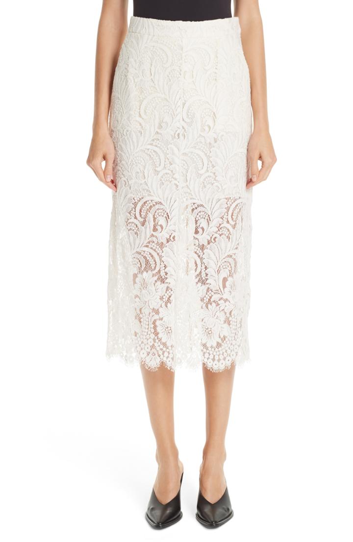 Women's Stella Mccartney Lace Overlay Midi Pencil Skirt Us / 40 It - Ivory