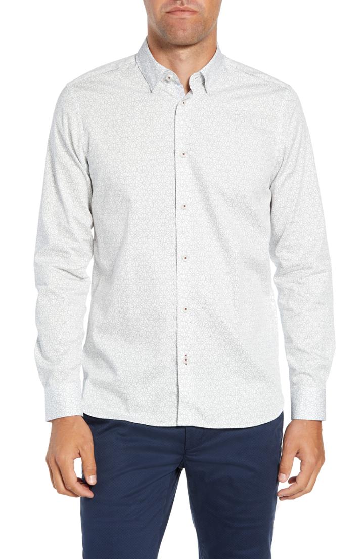 Men's Ted Baker London Finsbur Slim Fit Floral Sport Shirt (s) - White