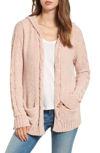 Women's Woven Heart Chenille Hooded Cardigan