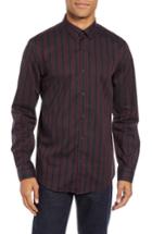 Men's Calibrate Trim Fit Non-iron Stripe Sport Shirt - Burgundy