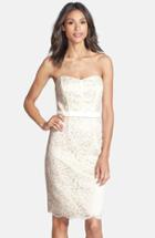 Women's Dessy Collection Strapless Lace Overlay Matte Satin Dress - White