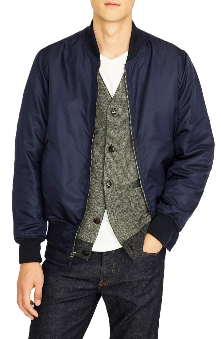 Men's J.crew Wallace & Barnes Flight Bomber Jacket - Blue