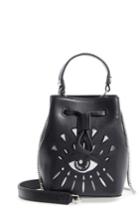 Kenzo Mini Eye Embroidery Leather Bucket Bag - Black