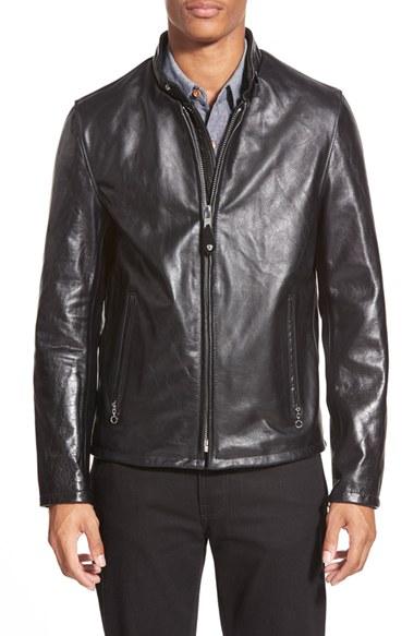 Men's Schott Nyc 'casual Cafe Racer' Slim Fit Leather Jacket
