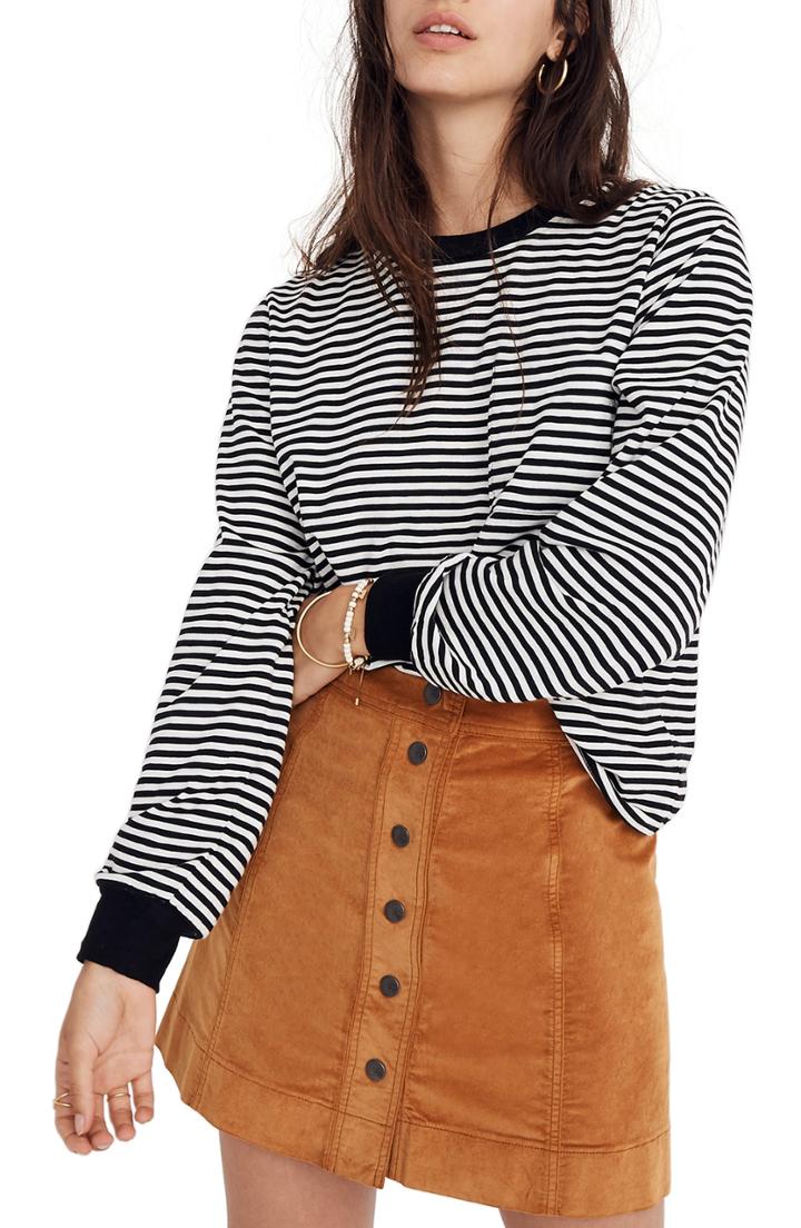 Women's Madewell Stripe Long Sleeve Tee, Size - Black