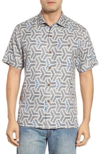 Men's Tommy Bahama Wellington Geometric Print Sport Shirt - Grey