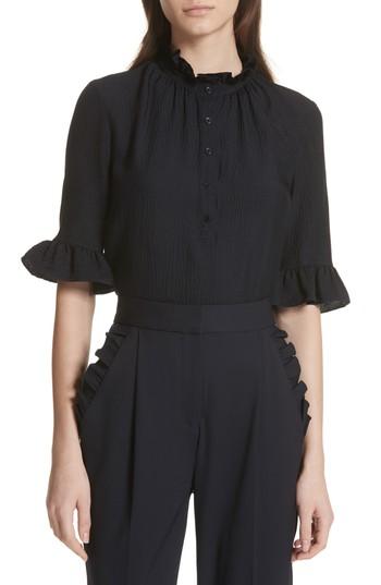 Women's Rebecca Taylor Hammered Silk Ruffle Blouse - Blue