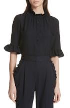 Women's Rebecca Taylor Hammered Silk Ruffle Blouse - Blue