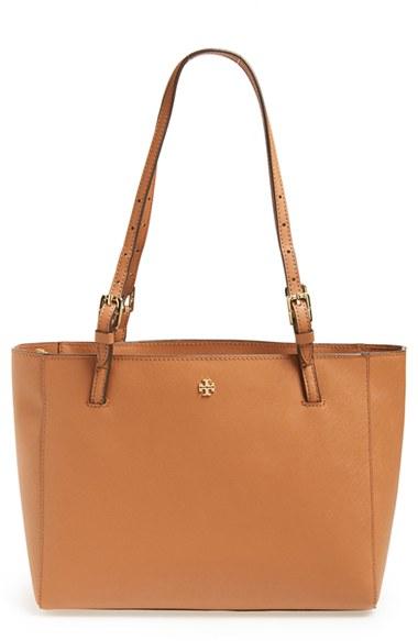 Tory Burch 'small York' Saffiano Leather Buckle Tote - Brown